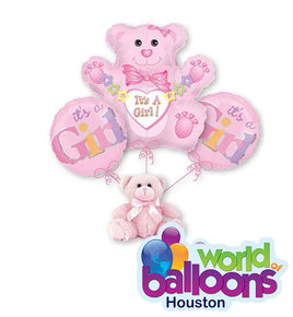 Teddy Bear Plush It's A Girl Balloon Bouquet