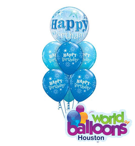 Blue Bubble Balloon Happy Birthday Balloon Bouquet