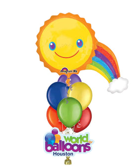 Smile Rainbow Jumbo Mylar Balloon Bouquet 7pcs